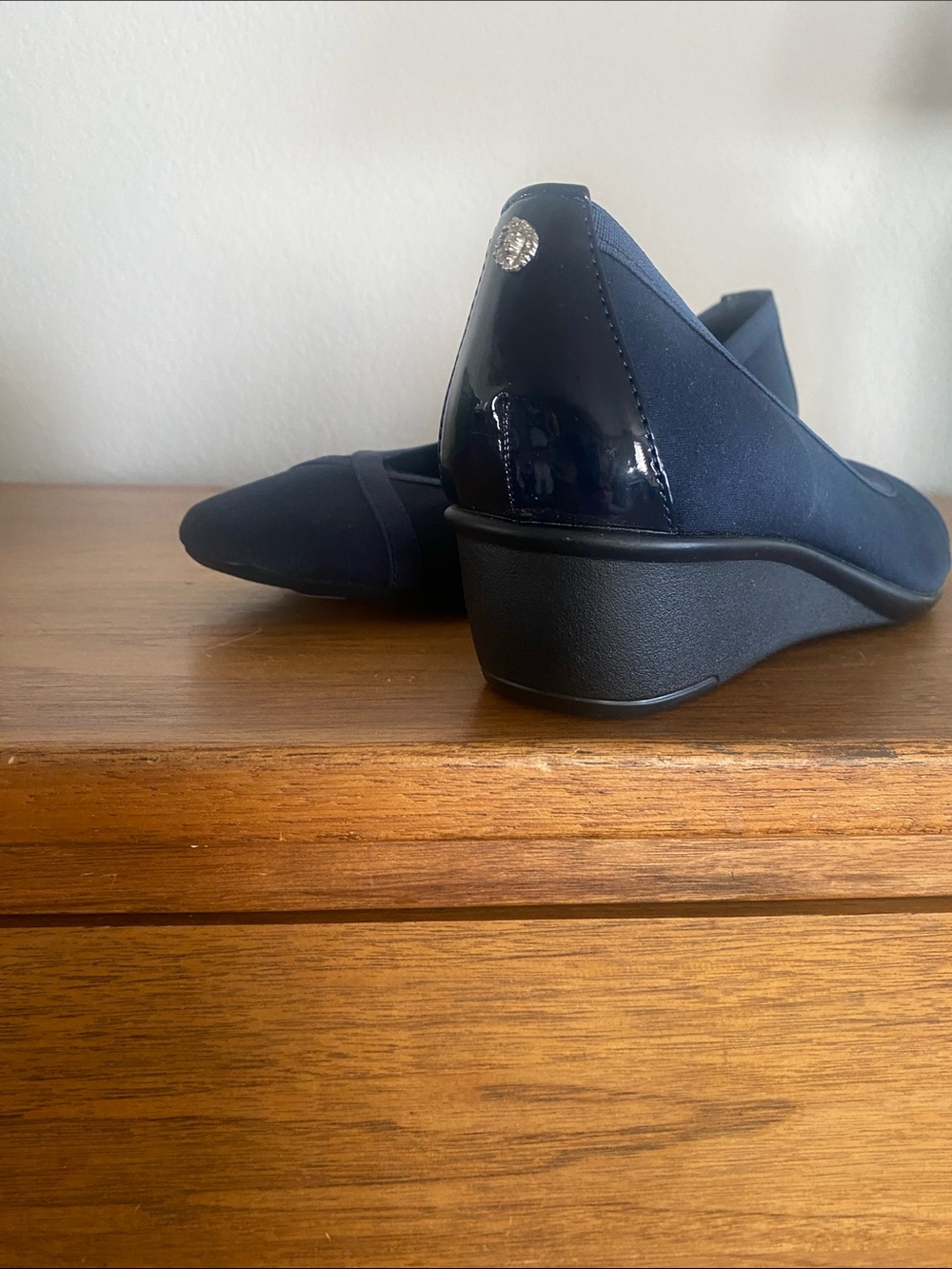 Anne Klein Navy Wedge Slip-On Loafers